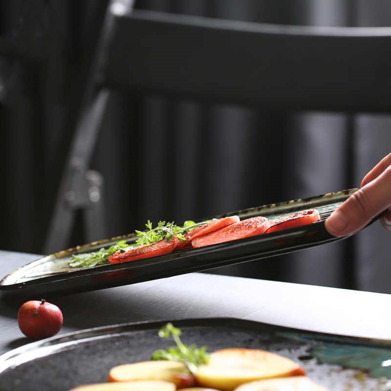 طبق سيراميك مستطيل بتصميم غربي إبداعي للسوشي والساشيمي