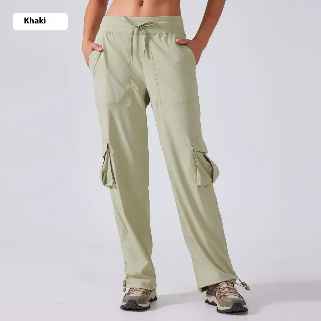 Multi pocket Wide leg Workwear Casual Pants Khaki - Shop at LoveMi