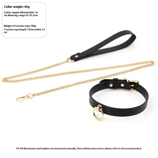 Leather Genuine Cowhide Neck Binding Collar Black Pu Collar Drag Chain - Shop at LoveMi