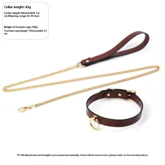 Leather Genuine Cowhide Neck Binding Collar - Maroon Pu Collar Drag Chain - View 1