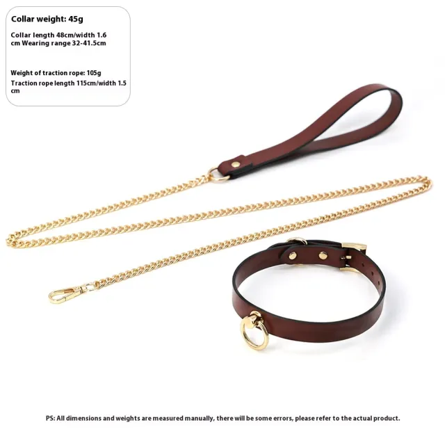 Leather Genuine Cowhide Neck Binding Collar Maroon Pu Collar Drag Chain - Shop at LoveMi