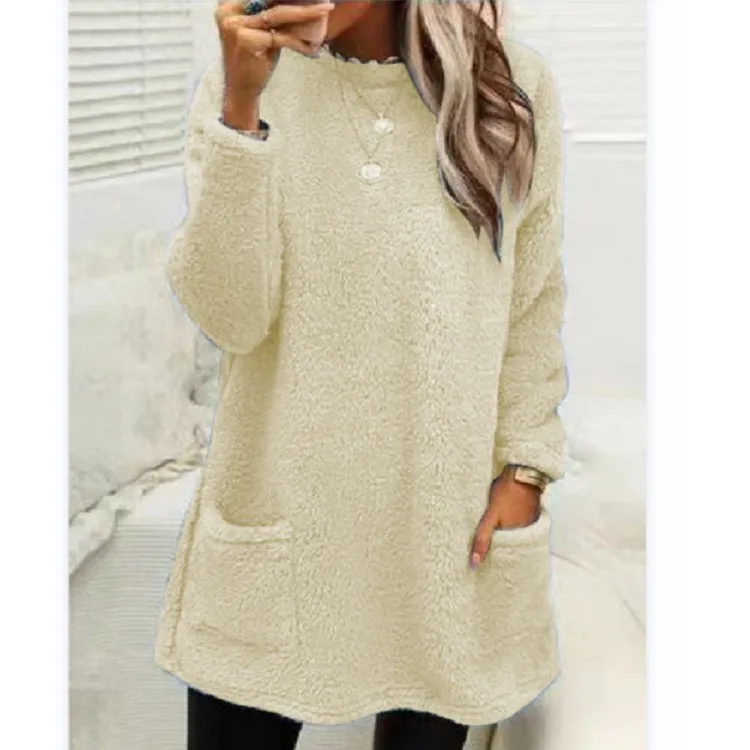 Women's Fleece Pullover Long Sweater With Pockets Winter Warm Thinken Sweatershirt Casual Long Sleeve Plush Tops Hoodie Coat Streetwear Fall Loose ...