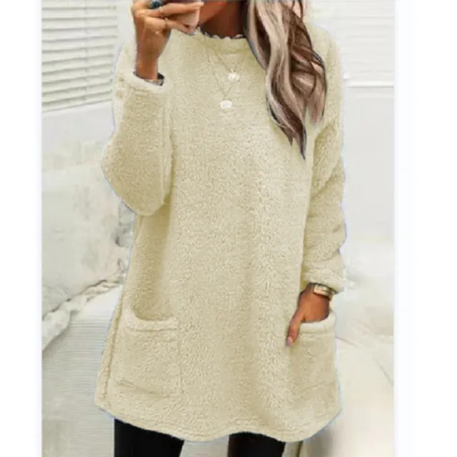 Women's Fleece Pullover Long Sweater With Pockets Winter Warm Thinken Sweatershirt Casual Long Sleeve Plush Tops Hoodie Coat Streetwear Fall Loose ... Apricot - Shop at LoveMi