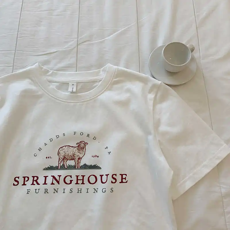 T-shirt Loose Slimming And All-matching Cotton Half Sleeve Top - Sheep Baa