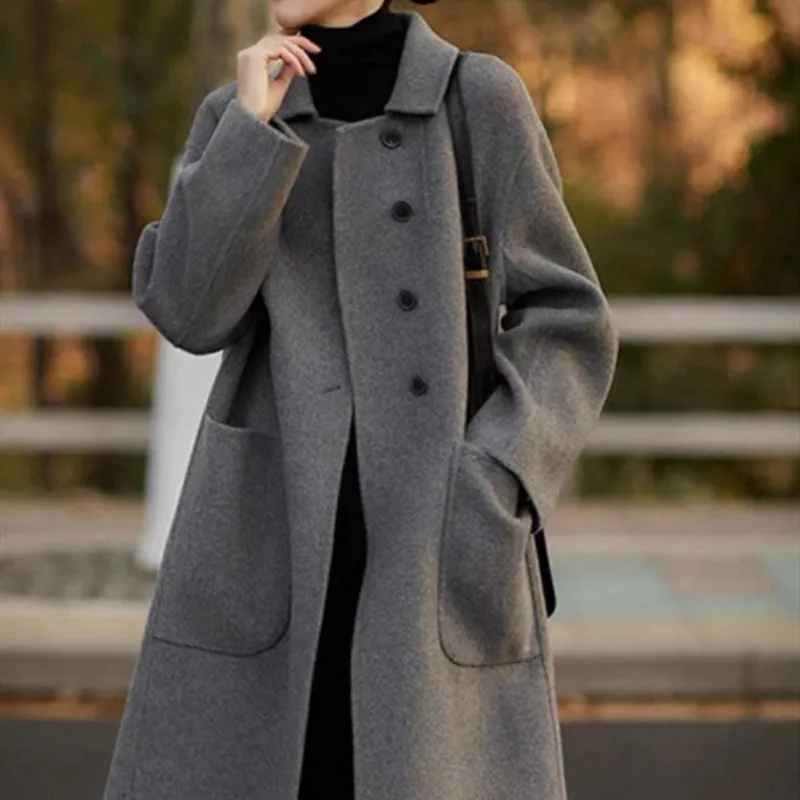 Women's Woolen Coat Plus Size Loose Mid-length - Grey