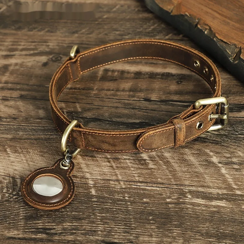 Retro Double-sided Cowhide Dog Collar Handmade Halter