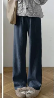 Autumn-winter Fleece Wide-leg Pants Women's Fleece Thickened Draping High Waist - Navy Grey 155 To 163Cm