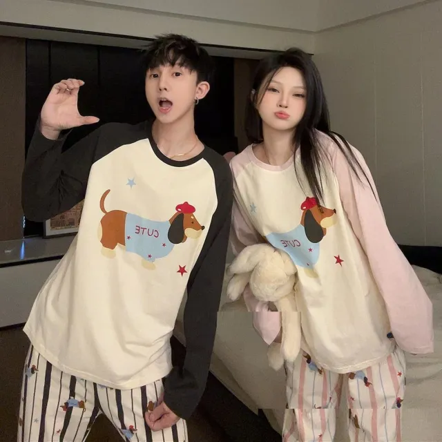 Cartoon Casual Cute Dachshund Couple Pajamas Women Female 2Xl - Shop at LoveMi