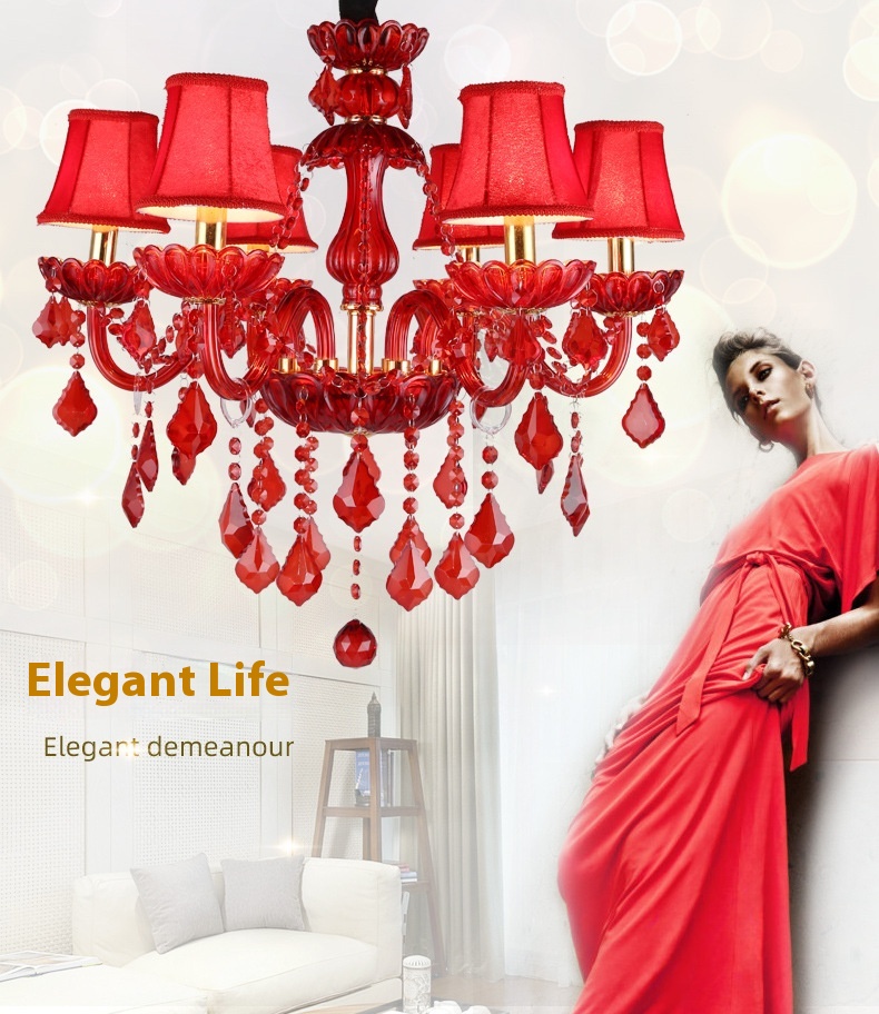 Title 6, European-style Chandelier Red Color Crystal Lam...