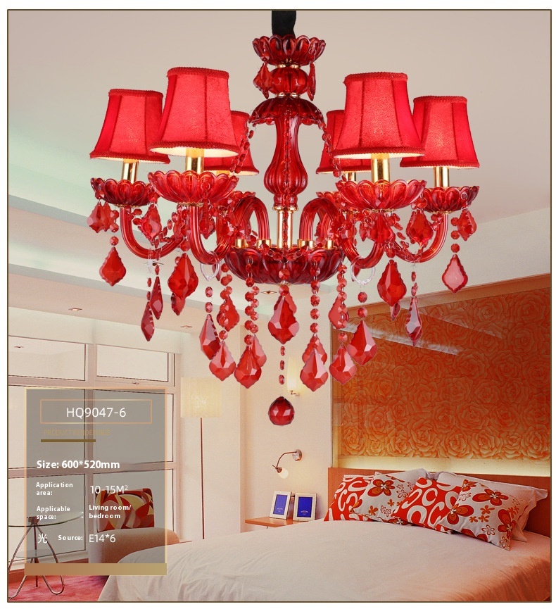 Title 7, European-style Chandelier Red Color Crystal Lam...