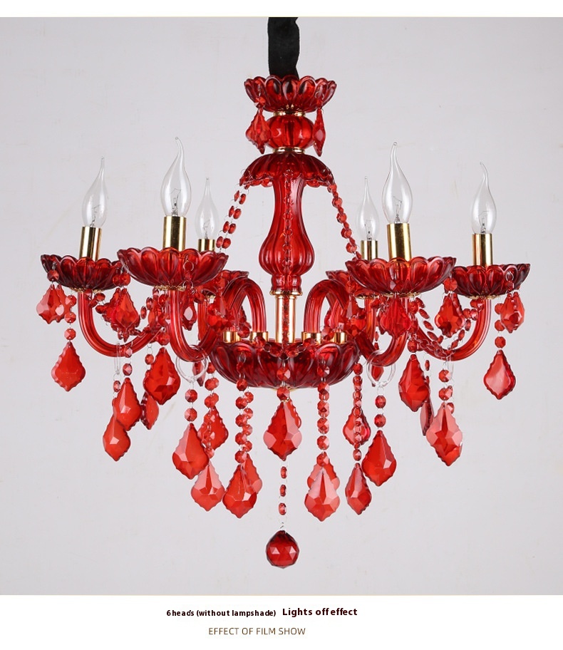 Title 2, European-style Chandelier Red Color Crystal Lam...