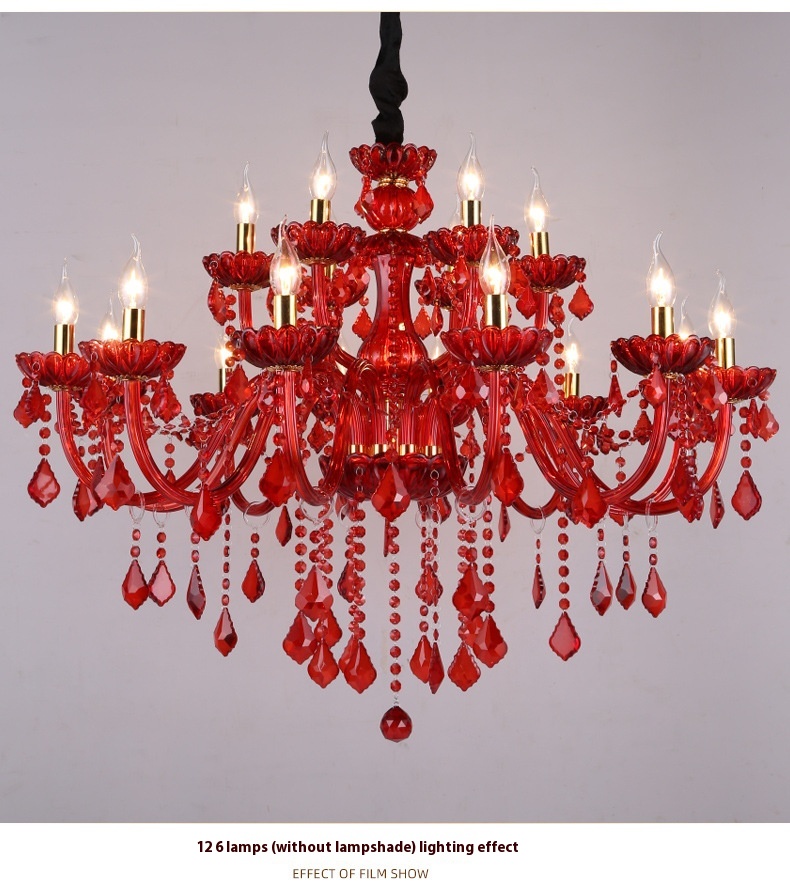 Title 9, European-style Chandelier Red Color Crystal Lam...