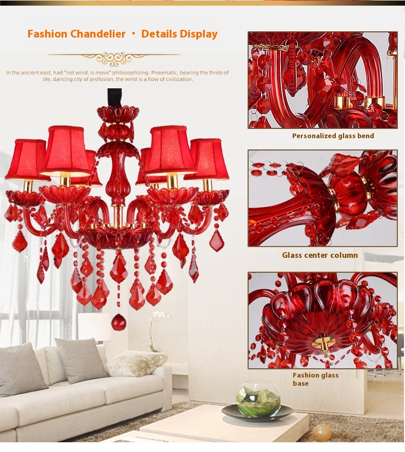 Title 13, European-style Chandelier Red Color Crystal Lam...