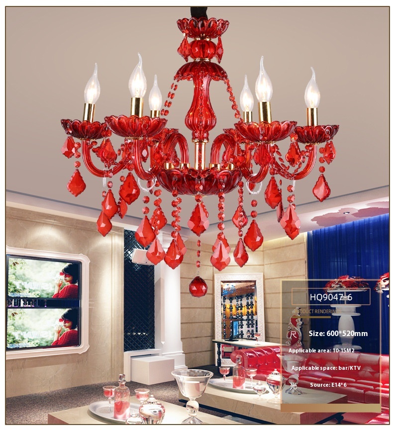 Title 14, European-style Chandelier Red Color Crystal Lam...