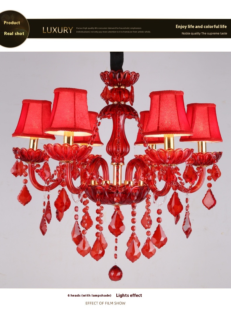 Title 12, European-style Chandelier Red Color Crystal Lam...