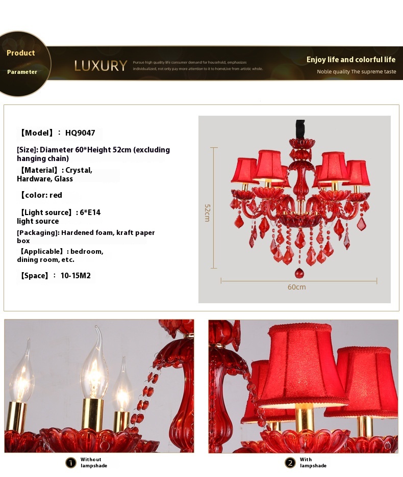 Title 3, European-style Chandelier Red Color Crystal Lam...