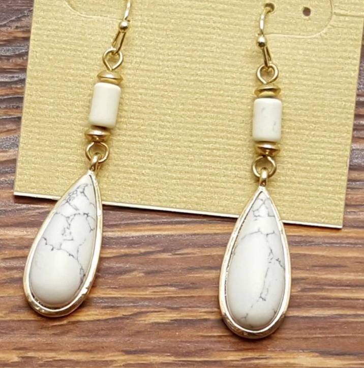 White Turquoise Inlaid Earrings