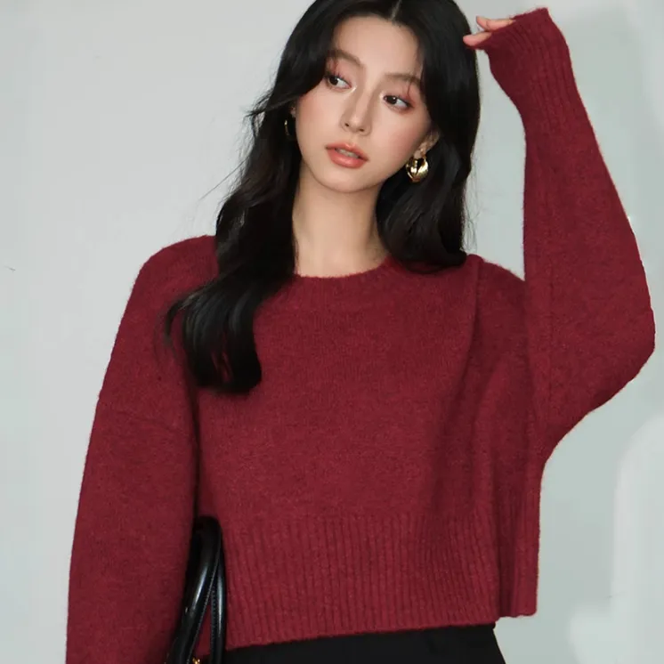 Short Sweater Loose Outer Wear - Dark Gray Melange