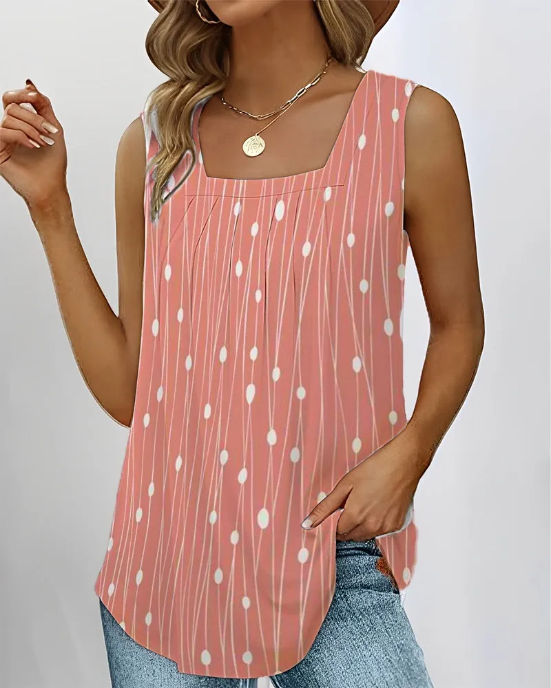 Summer New Polka Dot Sleeveless Square Collar Vest Women's Top - Red