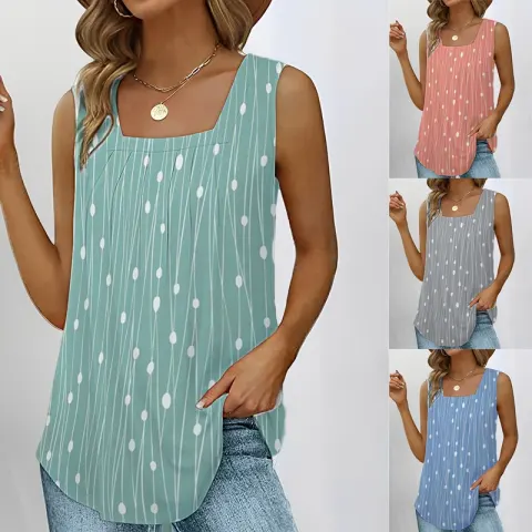 Summer New Polka Dot Sleeveless Square Collar Vest Women's