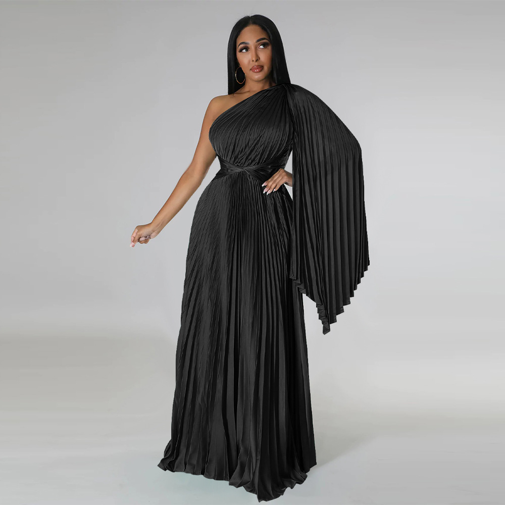 One-Shoulder Pleated Maxi Dress, picture 4 of 9