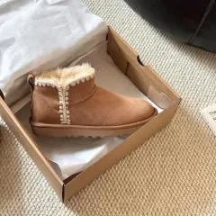 New Snow Sheep Fur Integrated Mini Wool Mouth Ankle Boots - Thin Base Chestnut Color-35 - View 1