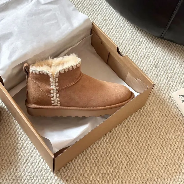 New Snow Sheep Fur Integrated Mini Wool Mouth Ankle Boots Thin Base Chestnut Color 35 - Shop at LoveMi