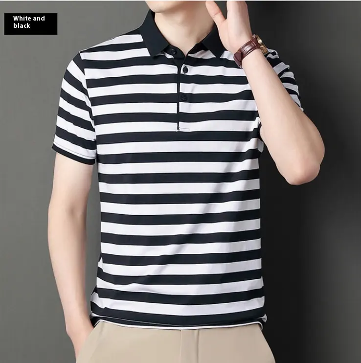 Summer Short-sleeved T-shirt Men's Cotton Ice Silk Polo Collar