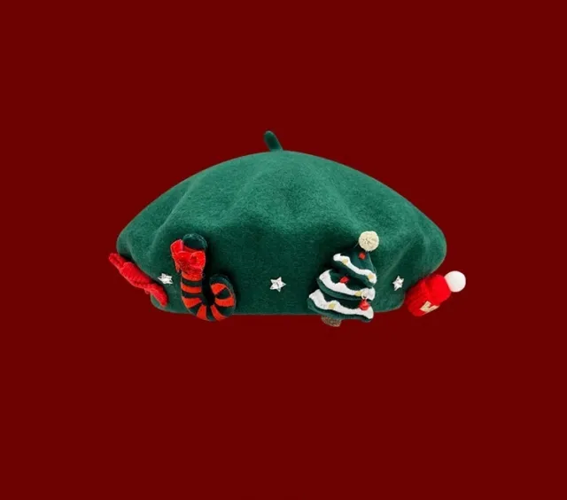Christmas Atmosphere Beret Children's Autumn And Winter Sweet Wool Green - Shop at LoveMi