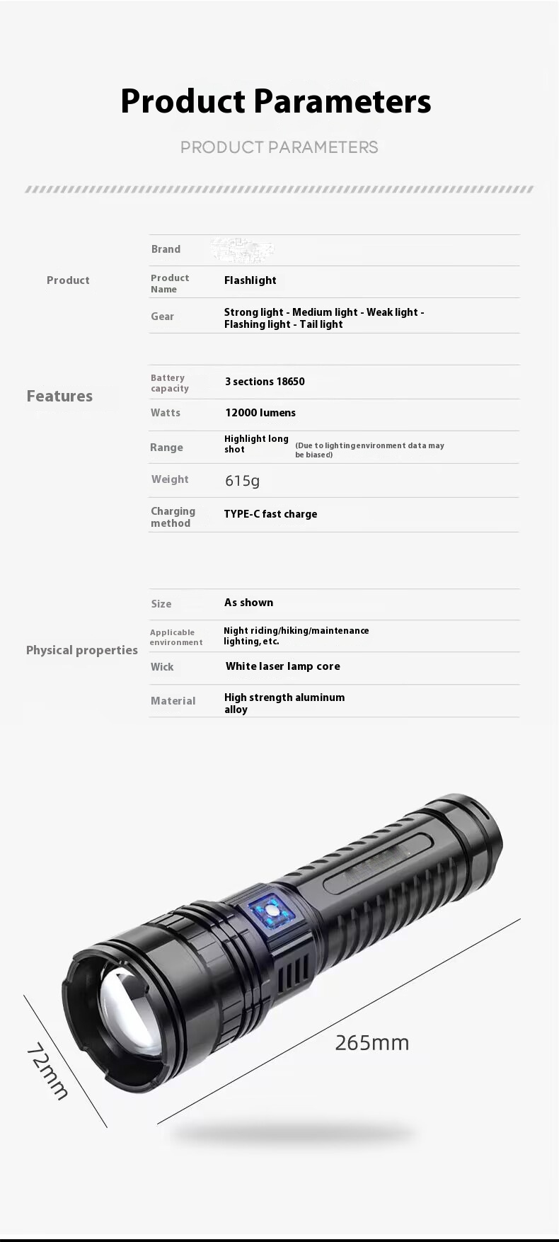 Title 1, White Laser Flashlight Super Bright Zoom