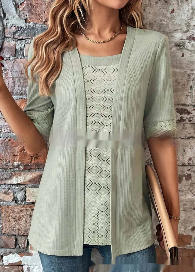 Women's Fake Two Pieces Short Sleeve Printed Top T shirt No 6 Color - Shop at LoveMi