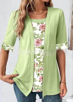 Women's Fake Two Pieces Short Sleeve Printed Top T-shirt - No 2 Color-Xl - View 1