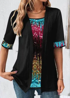 Women's Fake Two Pieces Short Sleeve Printed Top T-shirt - No 8 Colour - View 1