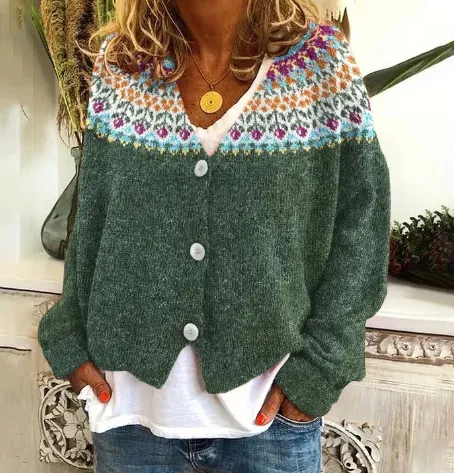 Abstract Printed Casual Cape Jacket Cardigan Sweater Green - Shop at LoveMi
