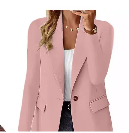 Ins Lapel Button Jacket Fashion Commuter Casual Suit Jacket Women's Long sleeved Tops Outwear Clothing Pink - Shop at LoveMi