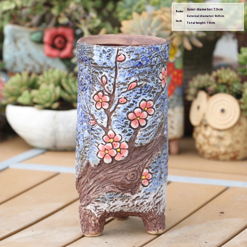 Title 6, Antique Old New Hand-painted Succulent Flower Pot