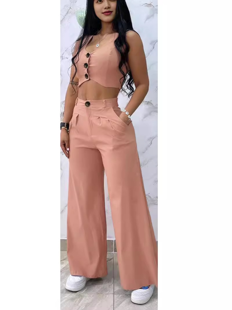Women's Fashion Vest Casual Wide-leg Pants Suit