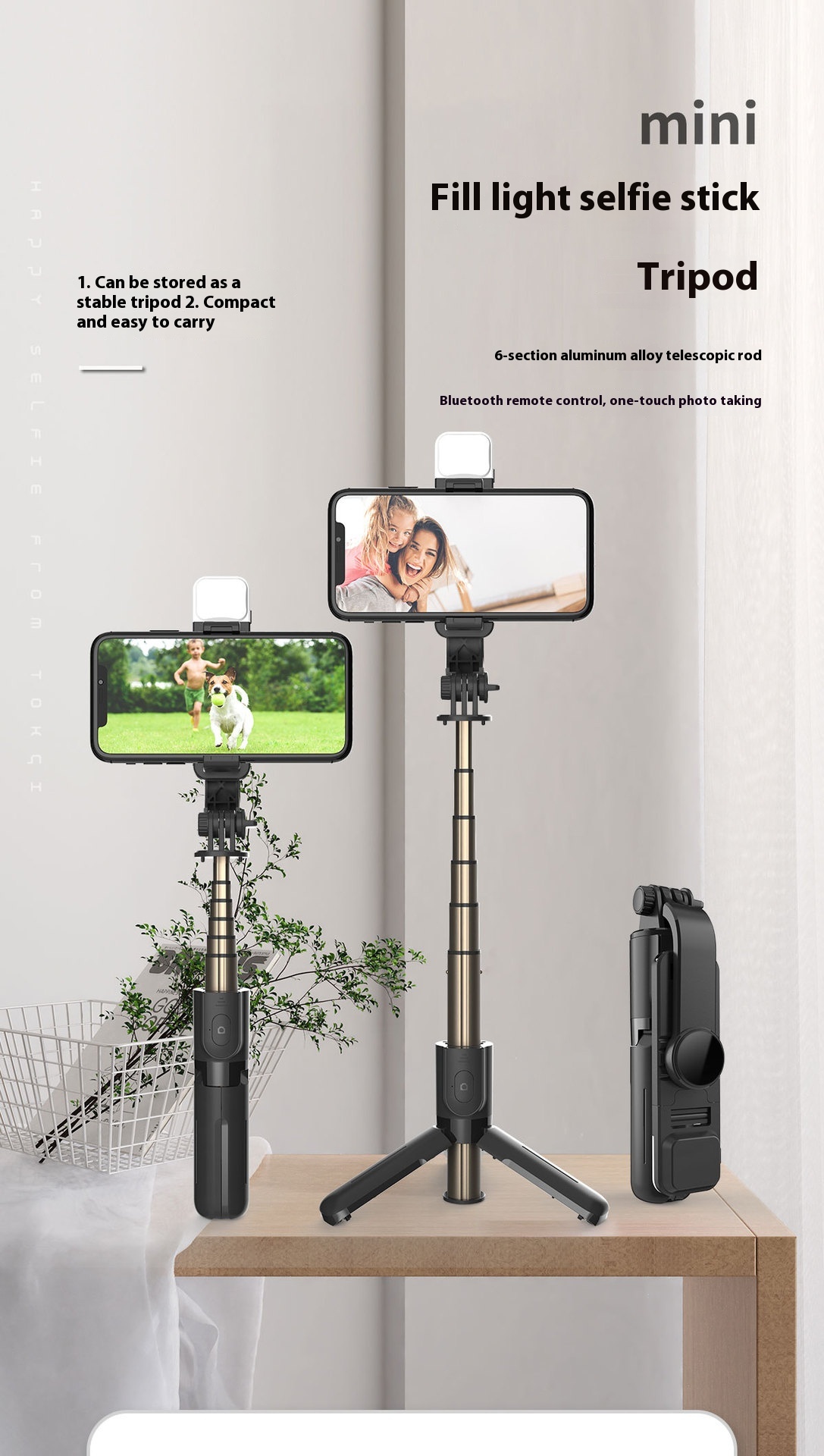 Title 9, Bluetooth Fill Light Selfie Stick Integrated Tr...