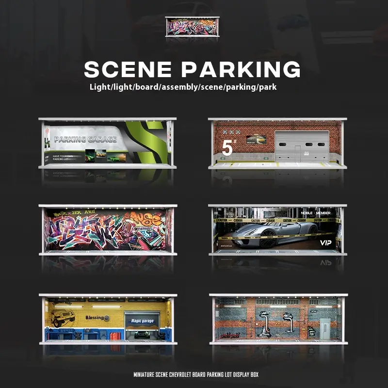 Miniature Scene Model Assembled Parking Lot Display Shelf With Lights