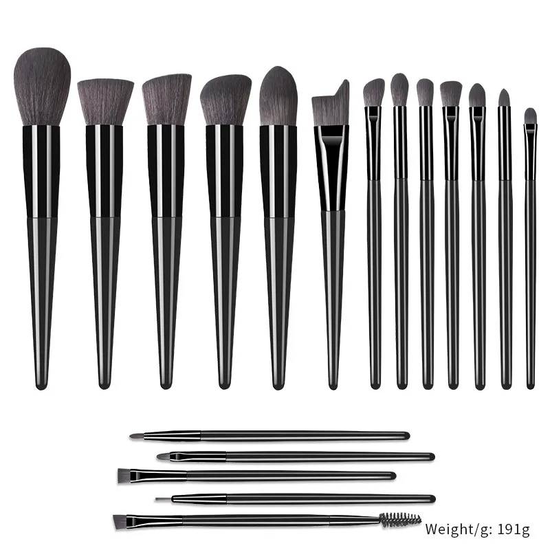 18 Champagne Makeup Brushes Suit Solid Wood Handle Beauty Tools - 18 Black Makeup Brushes