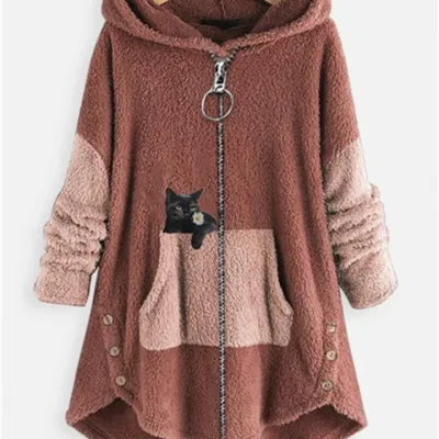Harajuku Style Autumn Street Female Hooded Loose Sweater - Pink2