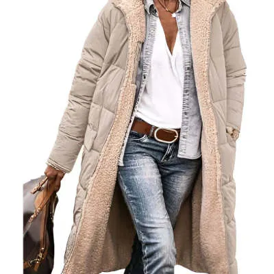 Solid Color Hooded Short Cotton Jacket Long Sleeve Double sided Wear Slim Fit Elegant Cardigan Coat Top Khaki - Shop at LoveMi