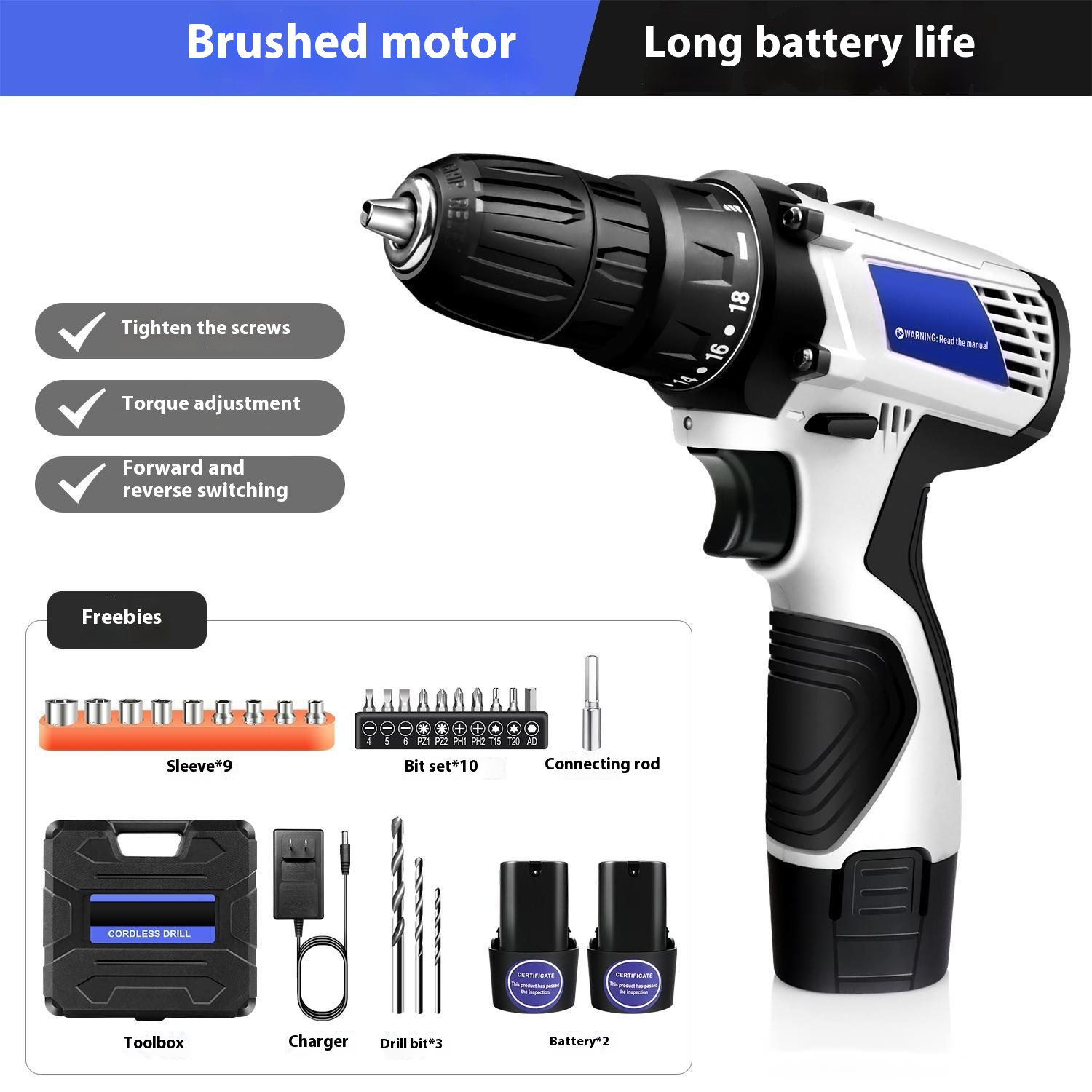 Title 1, 12V Lithium Electric Drill Brushed Motor Multif...