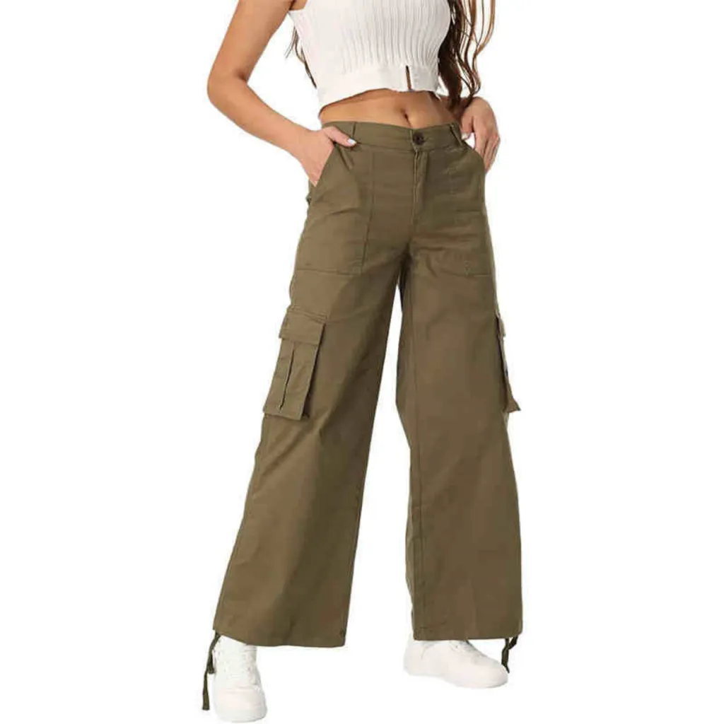 Wide Leg High Waist Casual Pants For Women - Army Green