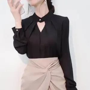 White Chiffon Shirt With Long Sleeves For Women - Black