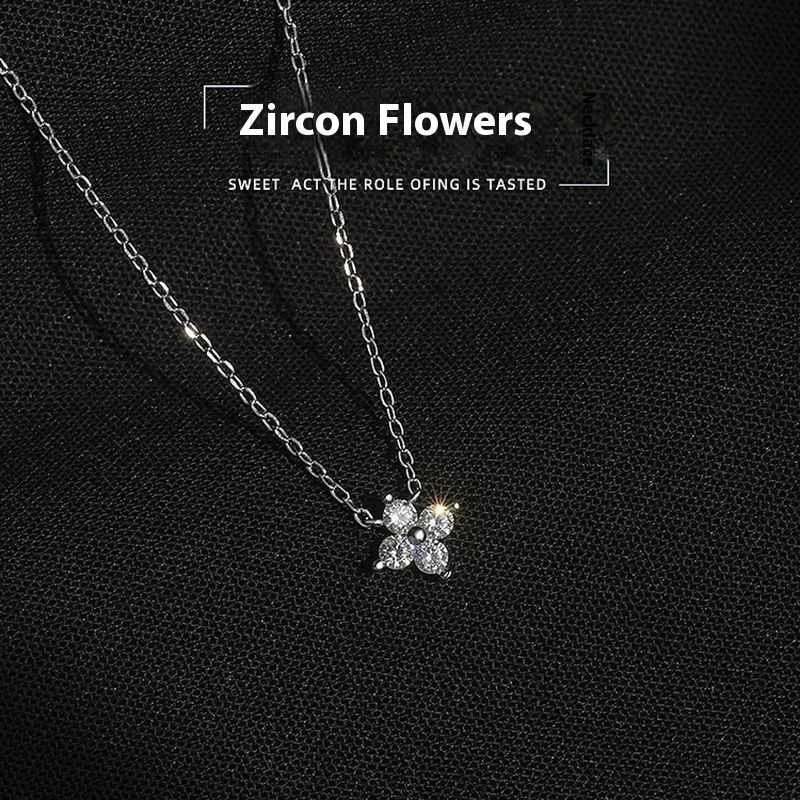 Zircon Flower Four-leaf Clover Stainless Steel Clavicle Chain
