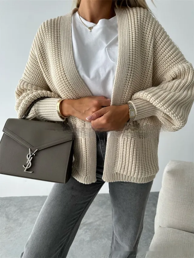 Solid Color Cardigan Knitted Sweater Apricot - Shop at LoveMi