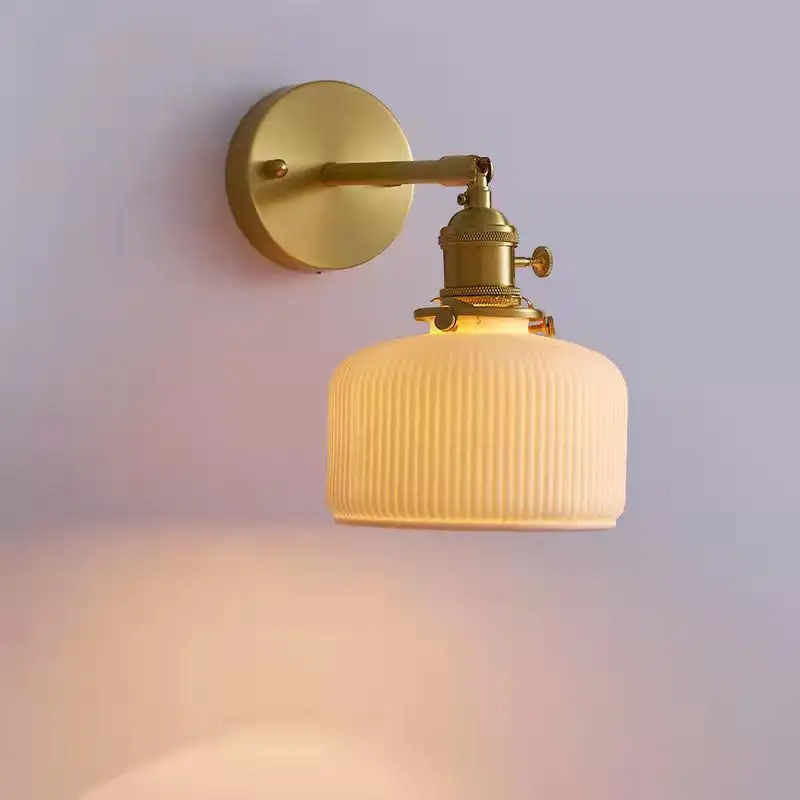 Vintage Brass Pleated Ceramic Small Droplight