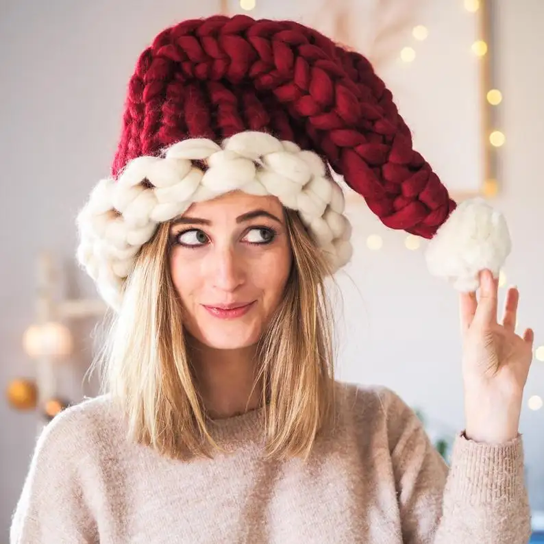 Christmas Plush Hat with Pompom Cute Winter Hat