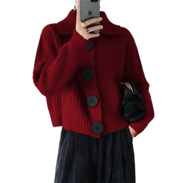 Cashmere Cardigan Women's V neck Long Sleeve Loose Red - Shop at LoveMi